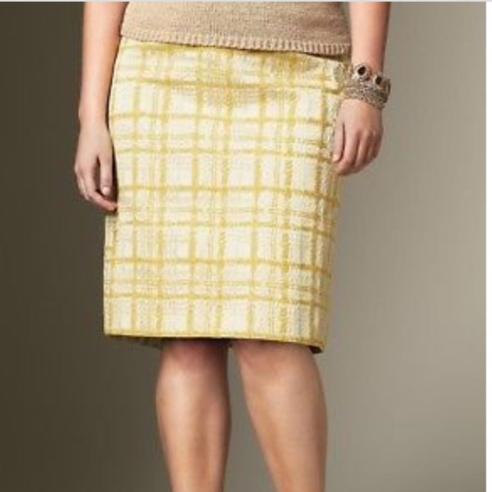 Talbots | petite size 4 mustard plaid embroidered